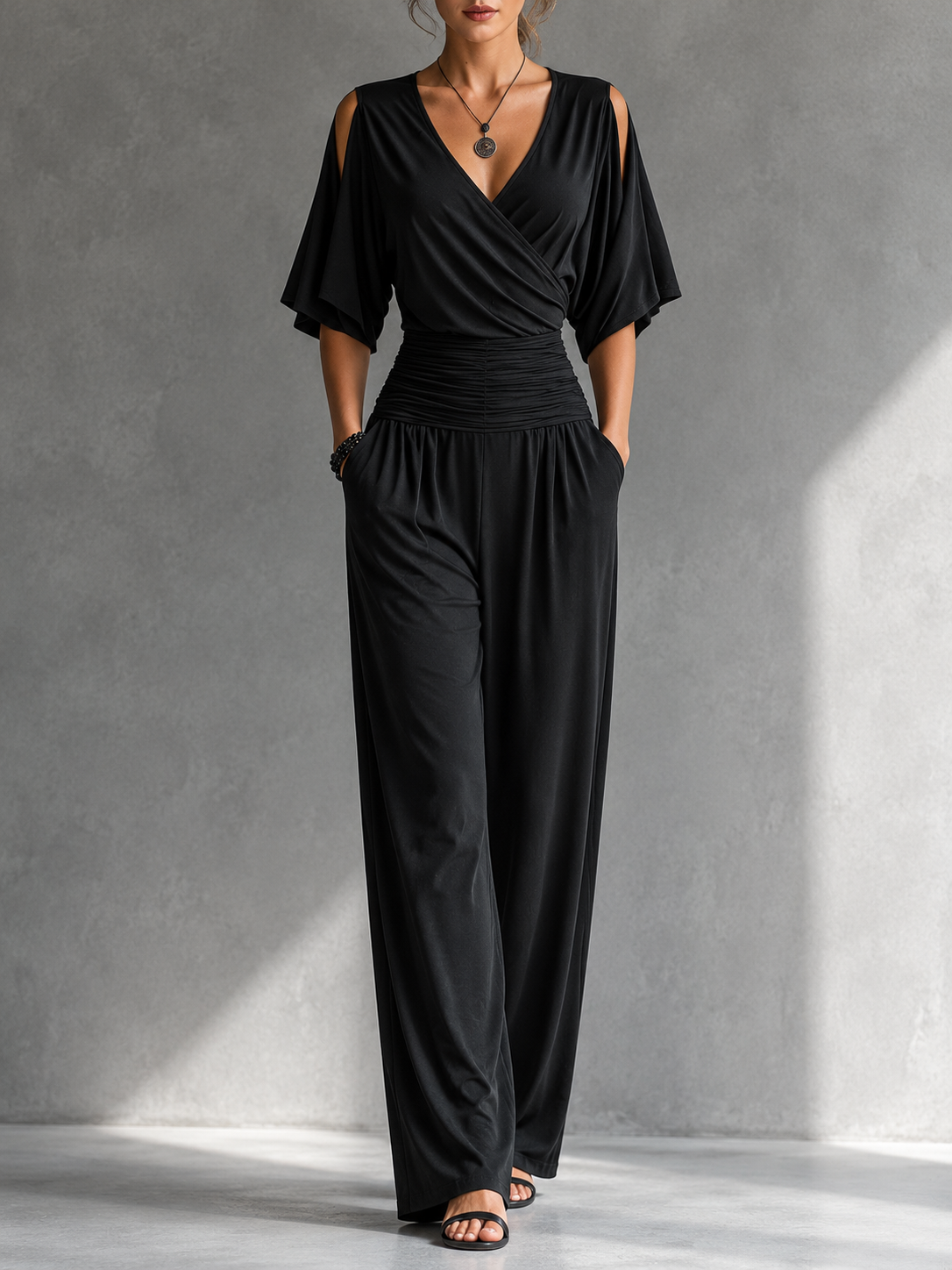 Alia | Combinación elegante con efecto cartera y piernas anchas